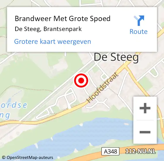 Locatie op kaart van de 112 melding: Brandweer Met Grote Spoed Naar De Steeg, Brantsenpark op 13 april 2022 08:05