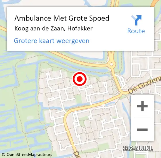 Locatie op kaart van de 112 melding: Ambulance Met Grote Spoed Naar Koog aan de Zaan, Hofakker op 13 april 2022 08:17