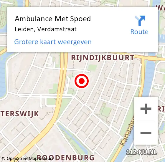 Locatie op kaart van de 112 melding: Ambulance Met Spoed Naar Leiden, Verdamstraat op 13 april 2022 08:25