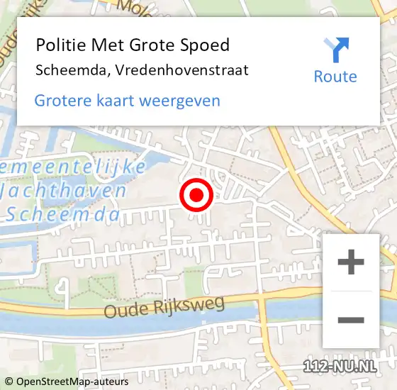 Locatie op kaart van de 112 melding: Politie Met Grote Spoed Naar Scheemda, Vredenhovenstraat op 13 april 2022 08:30