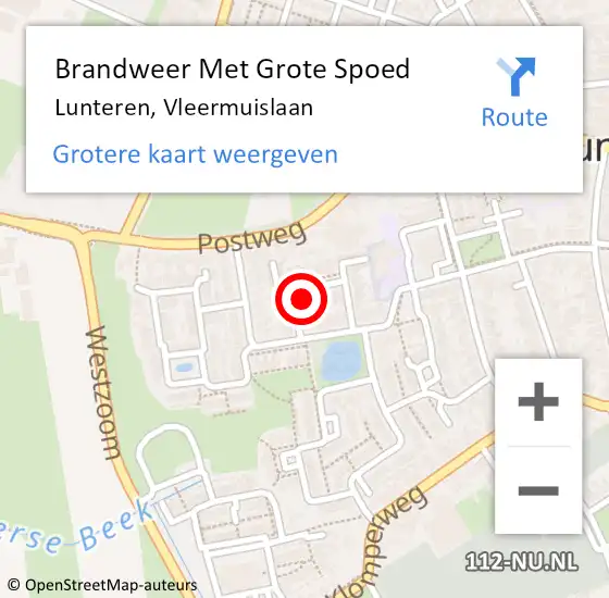 Locatie op kaart van de 112 melding: Brandweer Met Grote Spoed Naar Lunteren, Vleermuislaan op 13 april 2022 09:02