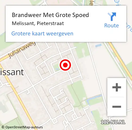 Locatie op kaart van de 112 melding: Brandweer Met Grote Spoed Naar Melissant, Pieterstraat op 13 april 2022 09:09