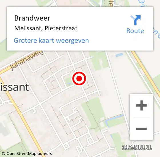 Locatie op kaart van de 112 melding: Brandweer Melissant, Pieterstraat op 13 april 2022 09:17