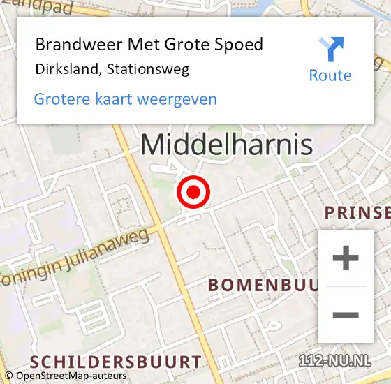 Locatie op kaart van de 112 melding: Brandweer Met Grote Spoed Naar Dirksland, Stationsweg op 13 april 2022 09:27