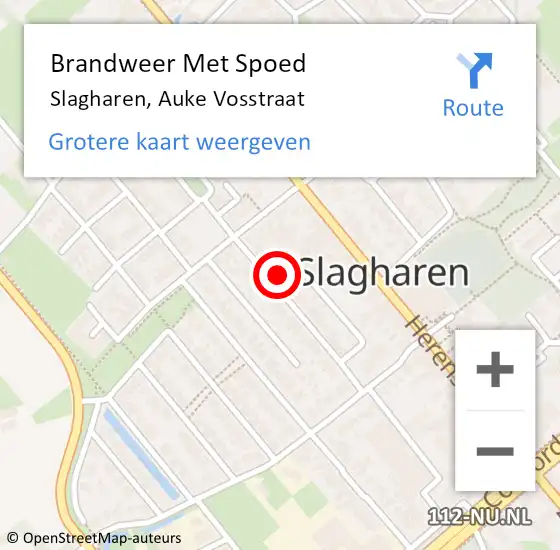 Locatie op kaart van de 112 melding: Brandweer Met Spoed Naar Slagharen, Auke Vosstraat op 13 april 2022 09:28