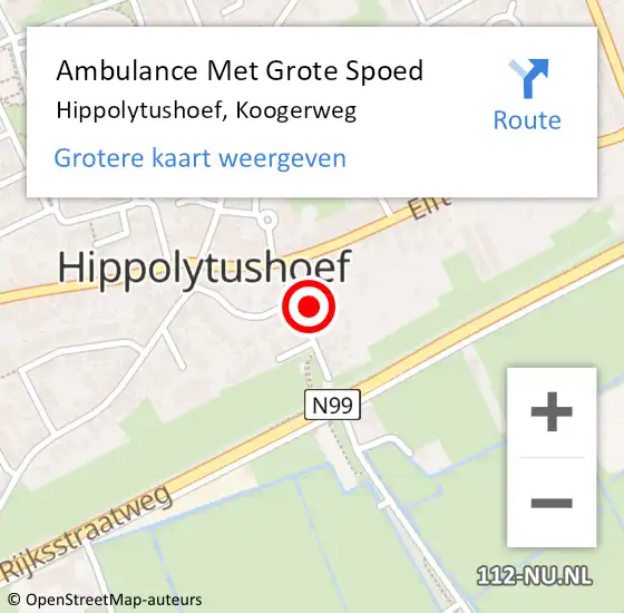 Locatie op kaart van de 112 melding: Ambulance Met Grote Spoed Naar Hippolytushoef, Koogerweg op 13 april 2022 09:29