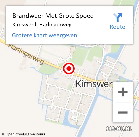 Locatie op kaart van de 112 melding: Brandweer Met Grote Spoed Naar Kimswerd, Harlingerweg op 13 april 2022 09:51