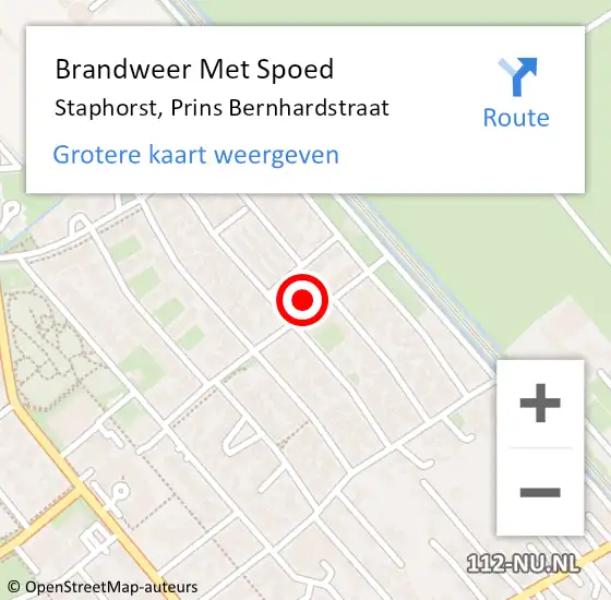 Locatie op kaart van de 112 melding: Brandweer Met Spoed Naar Staphorst, Prins Bernhardstraat op 13 april 2022 09:54