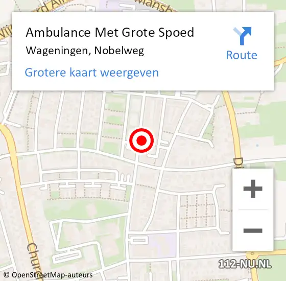 Locatie op kaart van de 112 melding: Ambulance Met Grote Spoed Naar Wageningen, Nobelweg op 13 april 2022 10:03