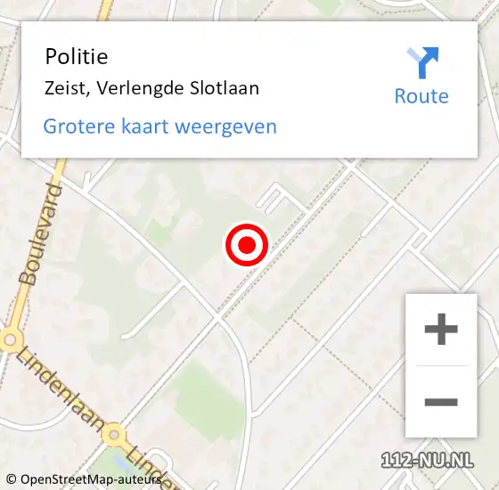 Locatie op kaart van de 112 melding: Politie Zeist, Verlengde Slotlaan op 13 april 2022 10:13