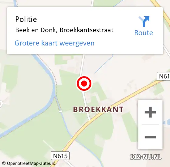 Locatie op kaart van de 112 melding: Politie Beek en Donk, Broekkantsestraat op 13 april 2022 10:36