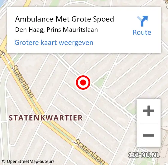 Locatie op kaart van de 112 melding: Ambulance Met Grote Spoed Naar Den Haag, Prins Mauritslaan op 13 april 2022 10:57
