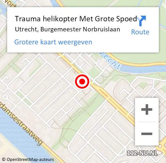 Locatie op kaart van de 112 melding: Trauma helikopter Met Grote Spoed Naar Utrecht, Burgemeester Norbruislaan op 13 april 2022 11:02