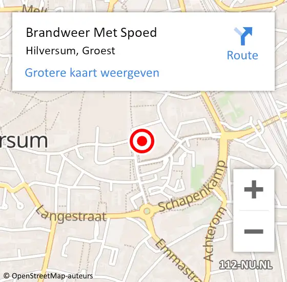 Locatie op kaart van de 112 melding: Brandweer Met Spoed Naar Hilversum, Groest op 13 april 2022 11:02