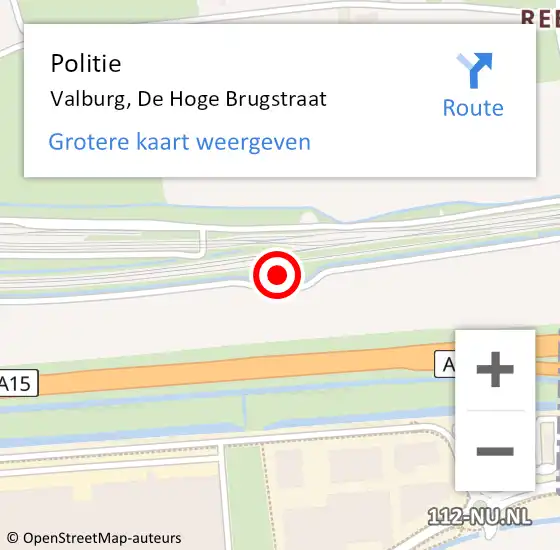 Locatie op kaart van de 112 melding: Politie Valburg, De Hoge Brugstraat op 13 april 2022 11:13
