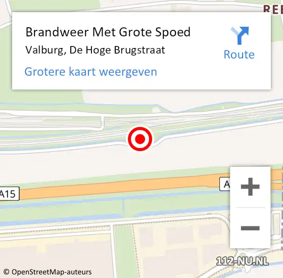 Locatie op kaart van de 112 melding: Brandweer Met Grote Spoed Naar Valburg, De Hoge Brugstraat op 13 april 2022 11:14