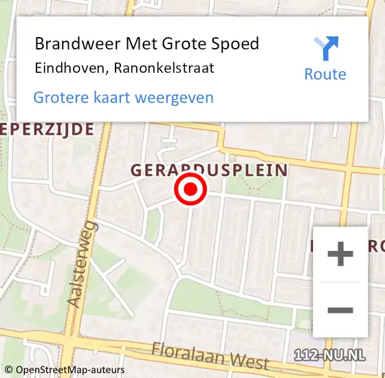 Locatie op kaart van de 112 melding: Brandweer Met Grote Spoed Naar Eindhoven, Ranonkelstraat op 13 april 2022 11:16