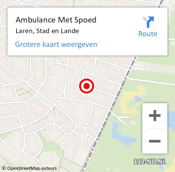 Locatie op kaart van de 112 melding: Ambulance Met Spoed Naar Laren, Stad en Lande op 14 juli 2014 11:01