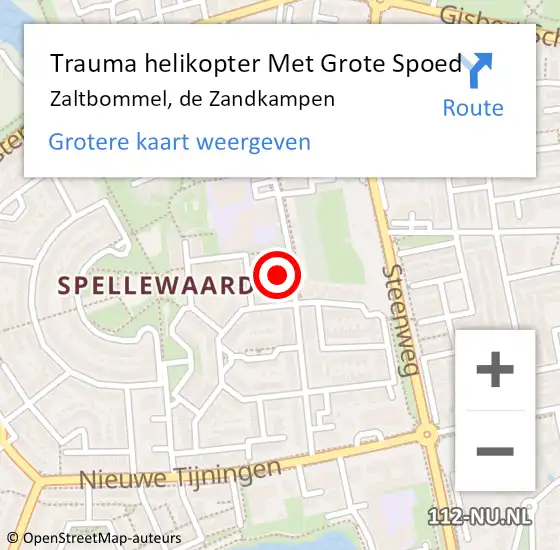 Locatie op kaart van de 112 melding: Trauma helikopter Met Grote Spoed Naar Zaltbommel, de Zandkampen op 13 april 2022 12:38