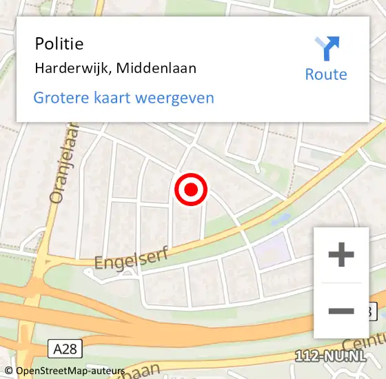 Locatie op kaart van de 112 melding: Politie Harderwijk, Middenlaan op 13 april 2022 12:41