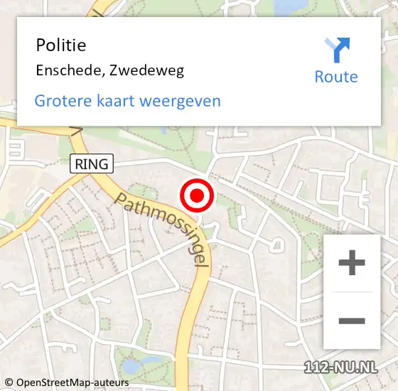 Locatie op kaart van de 112 melding: Politie Enschede, Zwedeweg op 13 april 2022 12:59