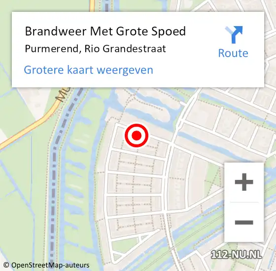 Locatie op kaart van de 112 melding: Brandweer Met Grote Spoed Naar Purmerend, Rio Grandestraat op 13 april 2022 13:43