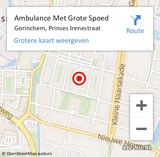 Locatie op kaart van de 112 melding: Ambulance Met Grote Spoed Naar Gorinchem, Prinses Irenestraat op 13 april 2022 13:55