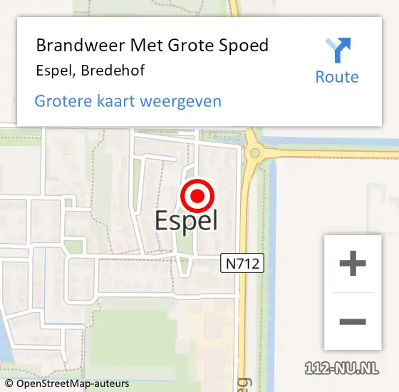 Locatie op kaart van de 112 melding: Brandweer Met Grote Spoed Naar Espel, Bredehof op 13 april 2022 14:02