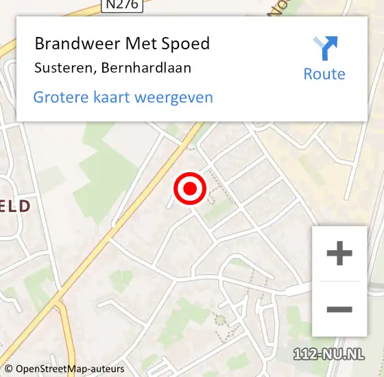 Locatie op kaart van de 112 melding: Brandweer Met Spoed Naar Susteren, Bernhardlaan op 13 april 2022 14:20