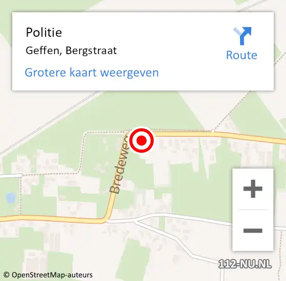 Locatie op kaart van de 112 melding: Politie Geffen, Bergstraat op 14 juli 2014 11:18