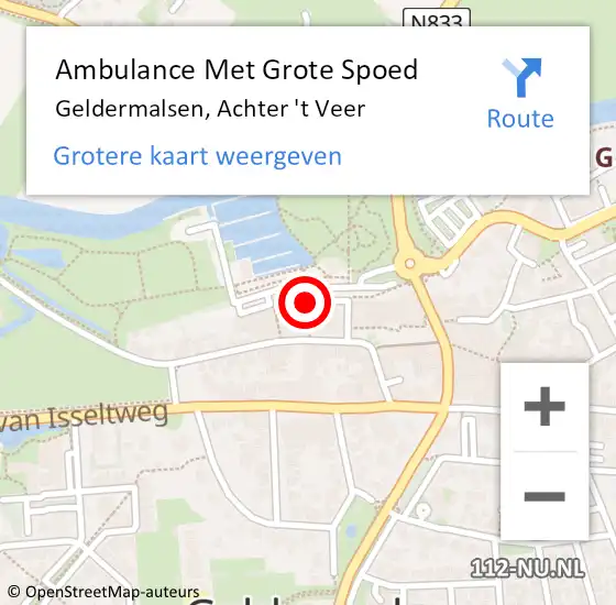 Locatie op kaart van de 112 melding: Ambulance Met Grote Spoed Naar Geldermalsen, Achter 't Veer op 13 april 2022 14:35