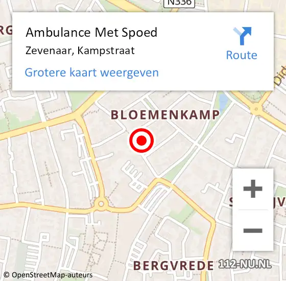 Locatie op kaart van de 112 melding: Ambulance Met Spoed Naar Zevenaar, Kampstraat op 13 april 2022 15:04