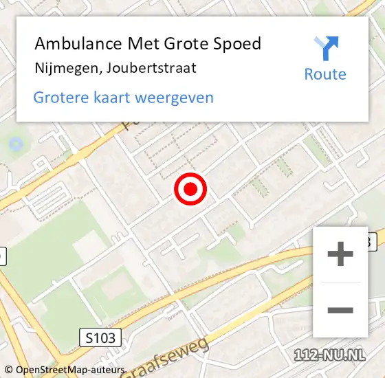 Locatie op kaart van de 112 melding: Ambulance Met Grote Spoed Naar Nijmegen, Joubertstraat op 13 april 2022 15:14