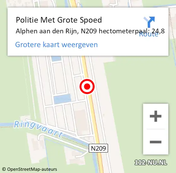 Locatie op kaart van de 112 melding: Politie Met Grote Spoed Naar Alphen aan den Rijn, N209 hectometerpaal: 24,8 op 13 april 2022 15:15