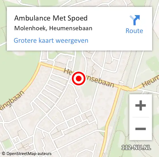 Locatie op kaart van de 112 melding: Ambulance Met Spoed Naar Molenhoek, Heumensebaan op 13 april 2022 15:16