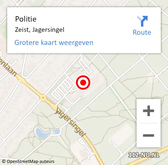 Locatie op kaart van de 112 melding: Politie Zeist, Jagersingel op 13 april 2022 15:25