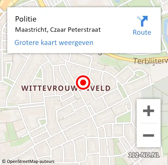 Locatie op kaart van de 112 melding: Politie Maastricht, Czaar Peterstraat op 13 april 2022 15:29