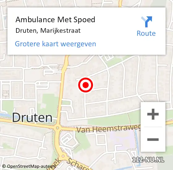 Locatie op kaart van de 112 melding: Ambulance Met Spoed Naar Druten, Marijkestraat op 13 april 2022 15:35