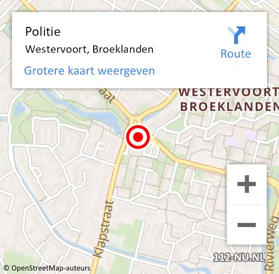 Locatie op kaart van de 112 melding: Politie Westervoort, Broeklanden op 13 april 2022 15:55