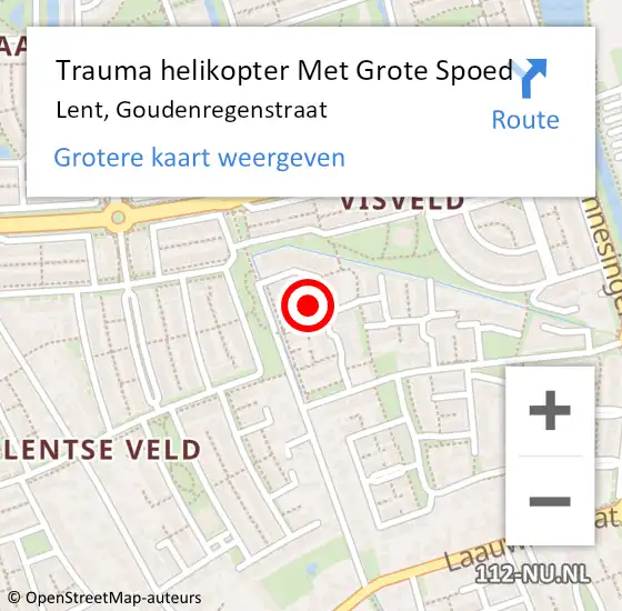 Locatie op kaart van de 112 melding: Trauma helikopter Met Grote Spoed Naar Lent, Goudenregenstraat op 13 april 2022 16:05