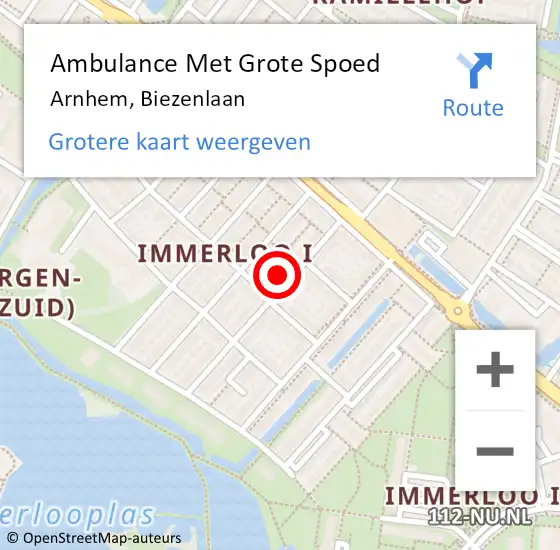 Locatie op kaart van de 112 melding: Ambulance Met Grote Spoed Naar Arnhem, Biezenlaan op 13 april 2022 16:09