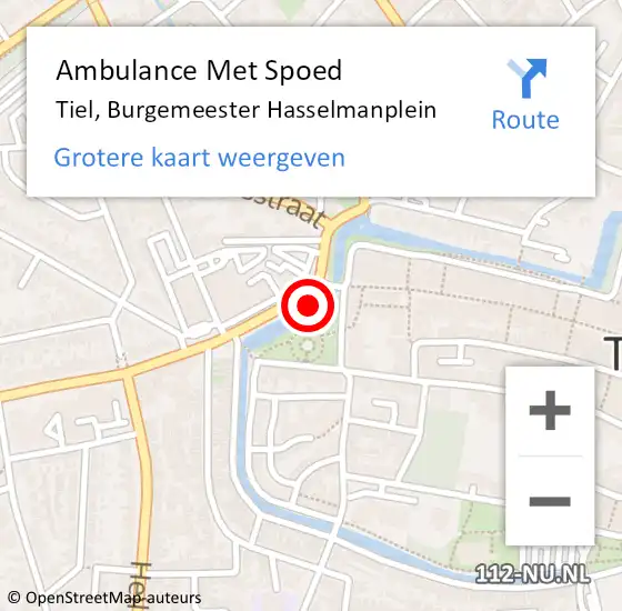 Locatie op kaart van de 112 melding: Ambulance Met Spoed Naar Tiel, Burgemeester Hasselmanplein op 13 april 2022 16:10