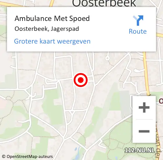 Locatie op kaart van de 112 melding: Ambulance Met Spoed Naar Oosterbeek, Jagerspad op 13 april 2022 16:13