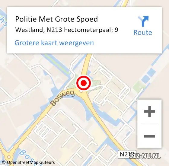 Locatie op kaart van de 112 melding: Politie Met Grote Spoed Naar Westland, N213 hectometerpaal: 9 op 13 april 2022 16:32