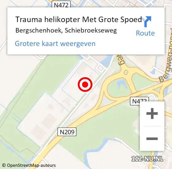 Locatie op kaart van de 112 melding: Trauma helikopter Met Grote Spoed Naar Bergschenhoek, Schiebroekseweg op 13 april 2022 16:48