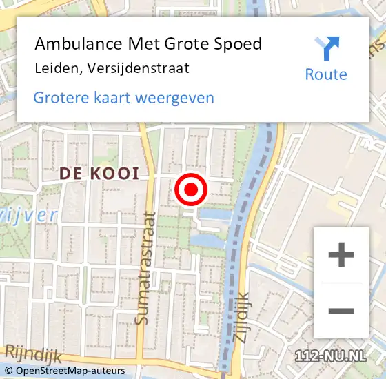 Locatie op kaart van de 112 melding: Ambulance Met Grote Spoed Naar Leiden, Versijdenstraat op 13 april 2022 17:06