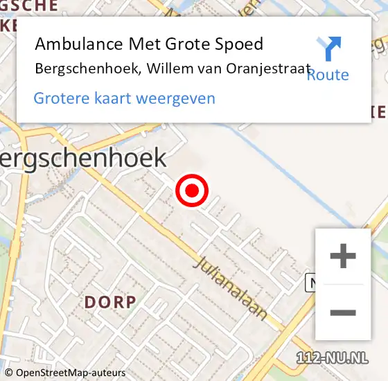 Locatie op kaart van de 112 melding: Ambulance Met Grote Spoed Naar Bergschenhoek, Willem van Oranjestraat op 13 april 2022 17:07