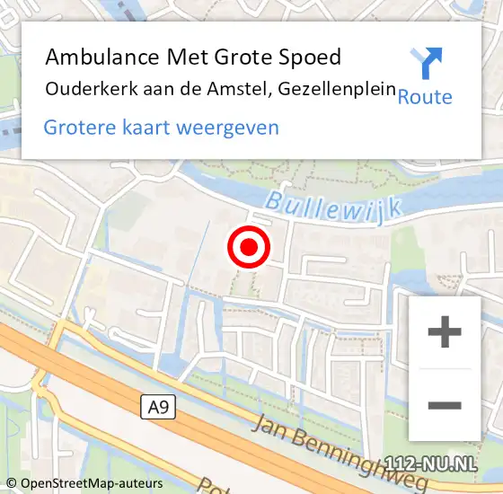 Locatie op kaart van de 112 melding: Ambulance Met Grote Spoed Naar Ouderkerk aan de Amstel, Gezellenplein op 13 april 2022 17:14