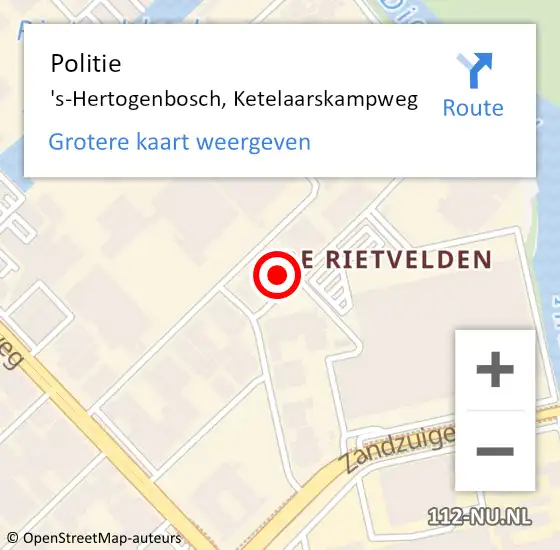 Locatie op kaart van de 112 melding: Politie 's-Hertogenbosch, Ketelaarskampweg op 13 april 2022 17:28