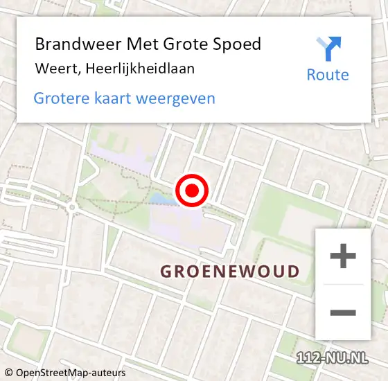 Locatie op kaart van de 112 melding: Brandweer Met Grote Spoed Naar Weert, Heerlijkheidlaan op 13 april 2022 17:40